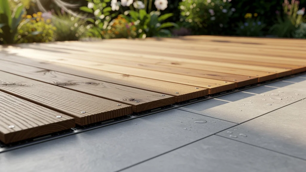 Terrasse bois et carrelage sécurisée avec matériaux antidérapants, préparation optimale du support extérieur