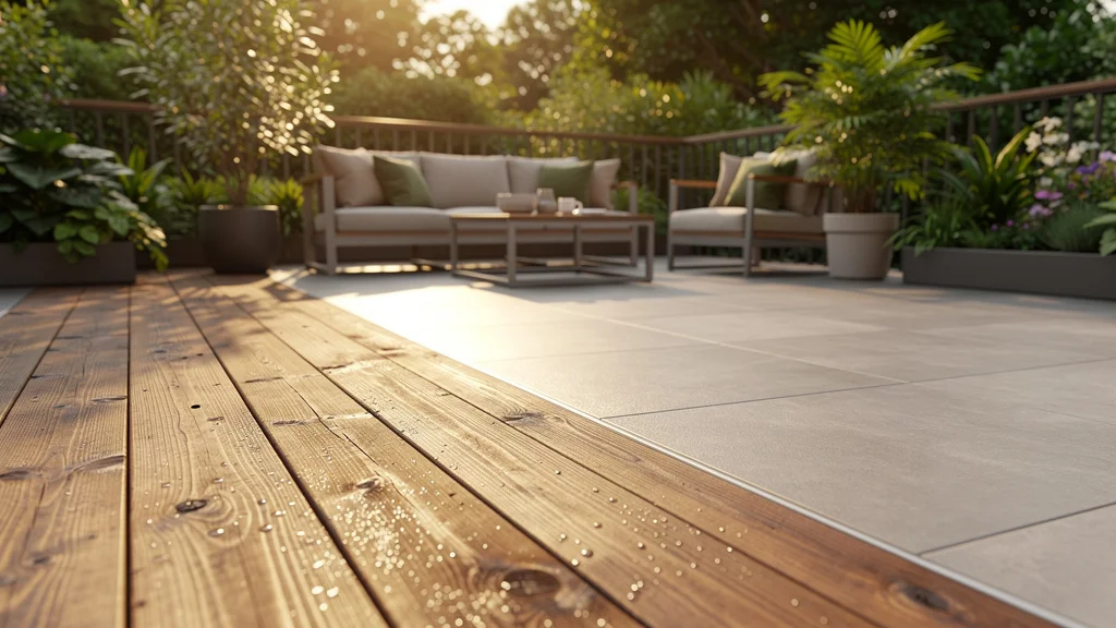 Terrasse bois et carrelage élégante et durable avec joints étanches et surfaces antidérapantes